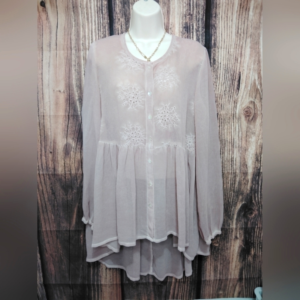 Indigo Thread Co.Elegant Sheer Blouse - Pink Mauve In Brand New Condition